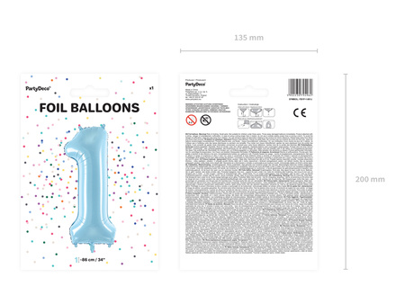 Balon foliowy Cyfra 1 jasnoniebieski 86 cm