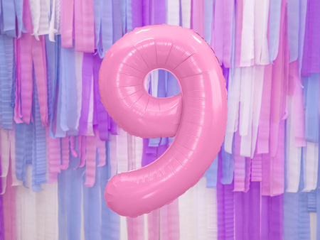 Balon foliowy Cyfra 9 różowy 86 cm