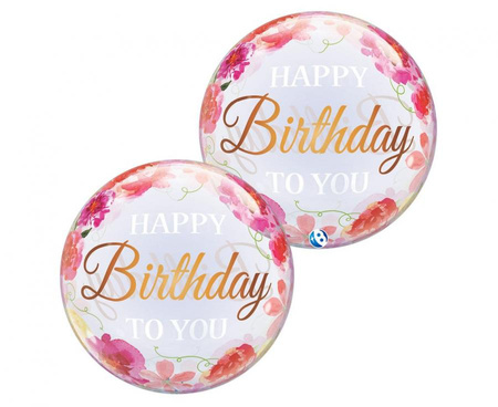Balon Takara BUBBLE BALLOON Birthday To You Pink Peonies, 22"