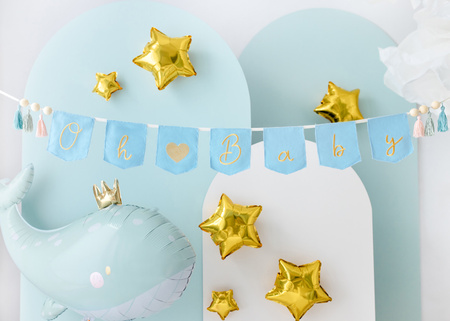 Baner Oh baby z frędzlami, 2.5 m, błękit