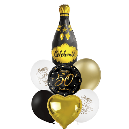 Bukiet balonów na 50 URODZINY z szampanem - opcja hel