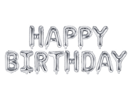 Balon foliowy Happy Birthday srebrny 340 x 35 cm