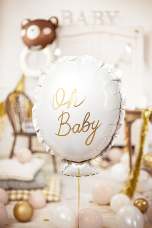 Balon foliowy Baby Shower Oh Baby kremowy 53 x 69 cm