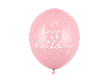 Balony lateksowe Happy Birthday jasnoróżowe 30 cm 6 szt.