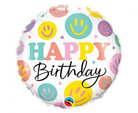 Balon foliowy 18" QL CIR "Happy Birthday - Colorful Smiles"