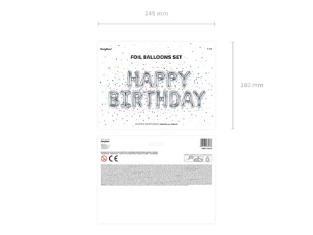 Balon foliowy Happy Birthday srebrny 340 x 35 cm