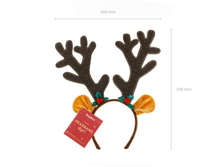 Opaska świąteczna na głowę z rogami renifera i uszami mix 29 x 34 cm