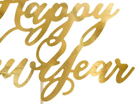 Topper na tort Sylwester Happy New Year złoty 24 cm