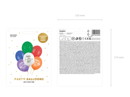 Balony 30 cm, Happy Birthday To You, mix (1 op. / 6 szt.)