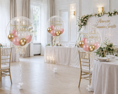 Balon Bubble Zestaw 3 balonów Bubble z helem na Komunię dziewczynki z imieniem