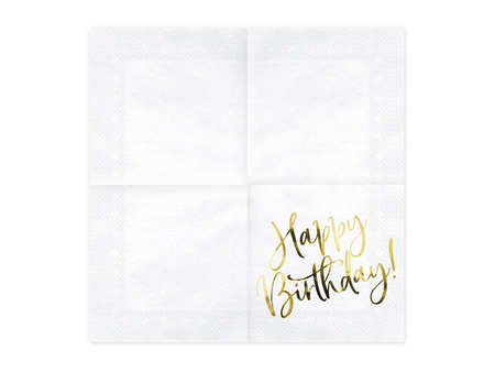 Serwetki Happy Birthday, biały, 33x33cm (1 op. / 20 szt.)
