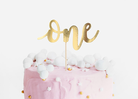 Topper na tort One, złoty, 19cm