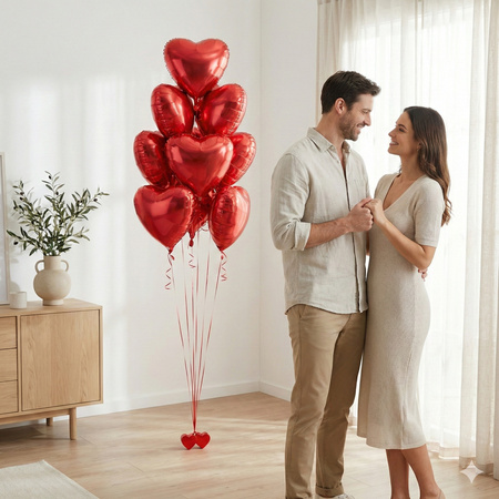 Balony serca czerwone 45 cm – bukiet 10 szt. (foliowe, na hel lub powietrze)