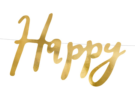 Baner Happy Birthday złoty 16,5 x 62 cm