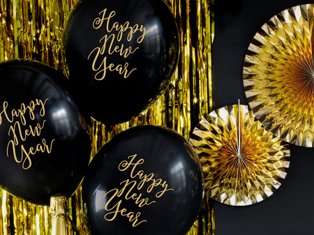 Balon lateksowy Sylwester Happy New Year Pastel czarny 30 cm 50 szt.