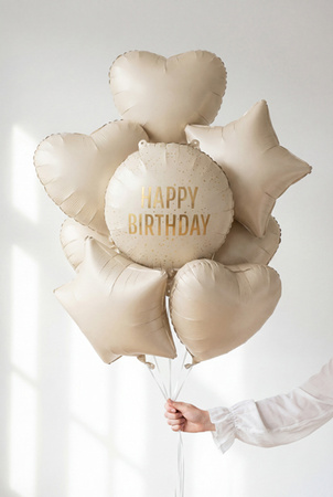 Balon foliowy pastylka Happy Birthday kremowy 35 x 35 cm