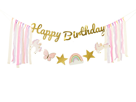 Baner Happy Birthday Jednorożec, 230x17.5 cm, mix