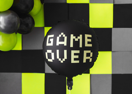 Balon foliowy Game over, 45 cm, czarny