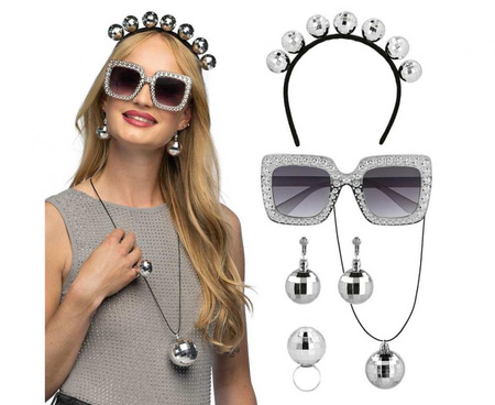 #STAI Zestaw Disco (diadem, okulary, naszyjnik, pierścionek i kolczyki)