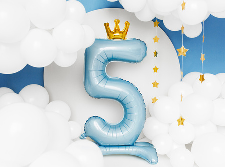 Stojący balon foliowy cyfra "5", 84 cm, błękit
