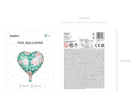 Balon foliowy - Serce w kwiaty, 45 cm