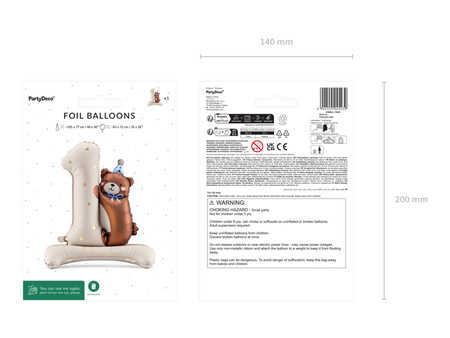 Balon foliowy Cyfra "1" z Misiem, 81 x 72 cm