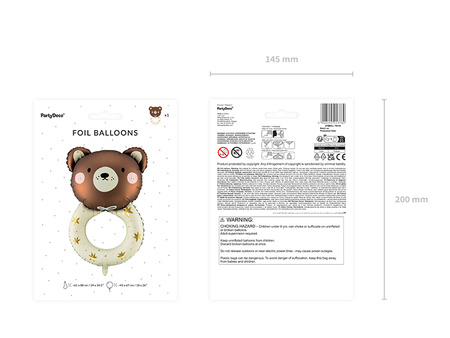 Balon foliowy Baby Shower Grzechotka miś brązowy 61 x 88 cm