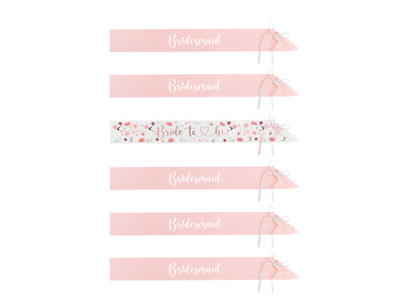 Szarfy Bride to be i Bridesmaid, mix, 76cm (1 op. / 6 szt.)