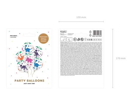 Balony 30cm, Dinozaury, Pastel Pure White (1 op. / 6 szt.)