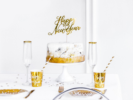 Topper na tort Sylwester Happy New Year złoty 24 cm