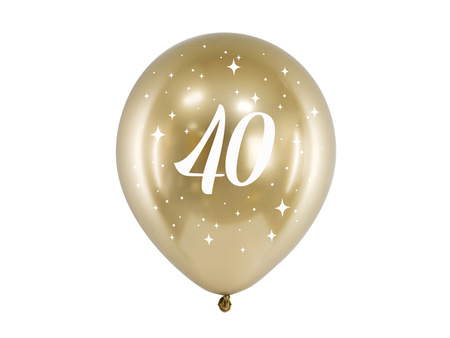 Balony lateksowe 40 urodziny Happy 40 Birthday Glossy złote 30 cm 6 szt.