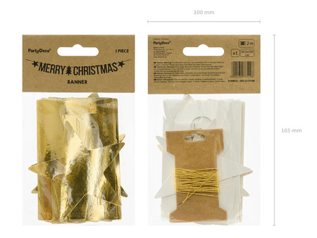 Baner PartyDeco "Merry Christmas" złoty 10.5 x 150 cm