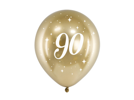 Balony lateksowe 90 urodziny Happy 90 Birthday Glossy złote 30 cm 6 szt.