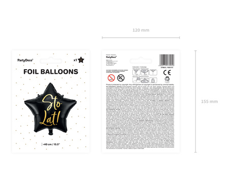 Balon foliowy Sto Lat! czarny 40 cm