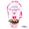 BOX prezentowy: balon Bubble + kwiaty + napis (personalizacja)
