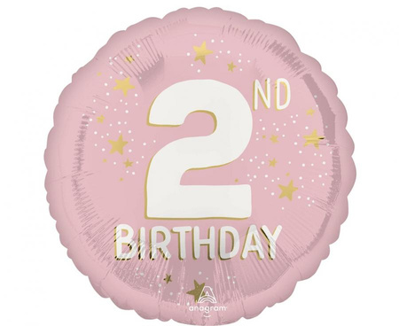 Balon foliowy 2 urodziny Happy 2 Birthday Little miss różowy 45 cm