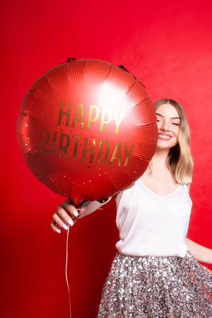 Balon foliowy pastylka Happy Birthday ciemny czerwony 35 x 35 cm