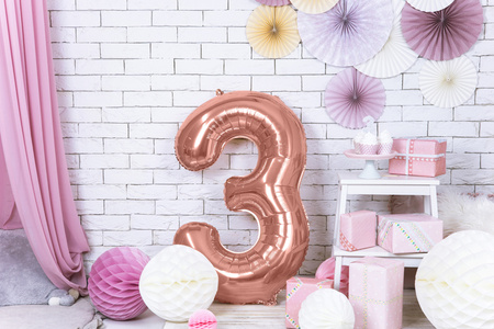 Balon foliowy Cyfra 3 różowe złoto 86 cm