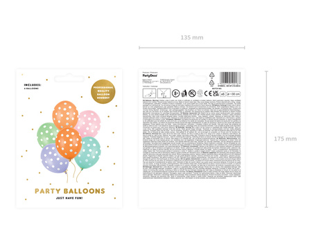 Balony lateksowe Kropki mix 30 cm 6 szt.