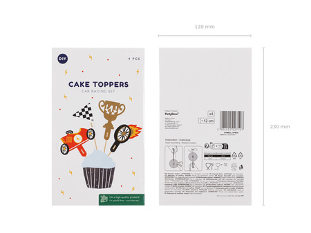 Dekoracje do muffinek Autka 12 cm 4 szt.