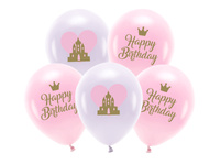 Balony lateksowe Eco Happy Birthday różowe 33 cm 5 szt.