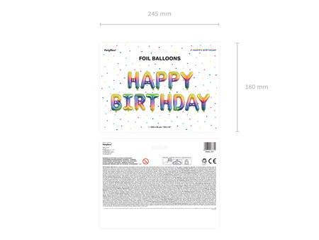 Balon foliowy Happy Birthday, 340x35cm, tęczowy