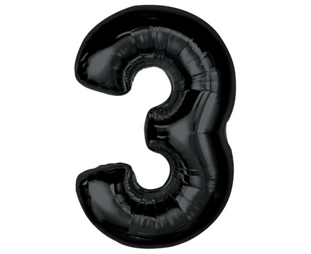 Balon foliowy Smart, cyfra 3, czarna, 92 cm