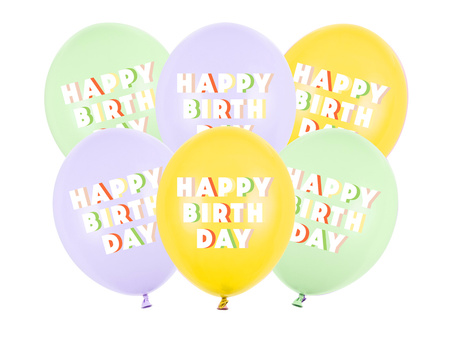 Balony 30 cm, Happy Birthday, mix (1 op. / 6 szt.)