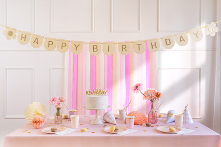 Baner filcowy Happy Birthday Girl, różowy, 3m