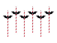 Słomki papierowe Nietoperze Halloween czarne 19,5 cm 6 szt.