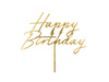 Topper akrylowy na tort Happy Birthday złoty 18 x 16,5 cm