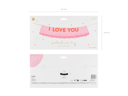 Baner I Love You różowy 150 x 30 cm PartyDeco