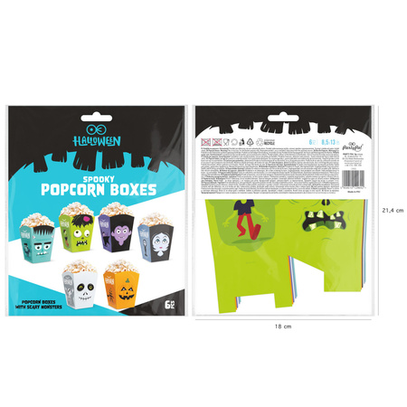 Pudełko na popcorn Halloween Monsters 10x7,5cm 6szt.