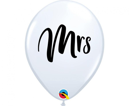 Balon QL 11" z nadr. "Mrs.", biały /  25 szt.